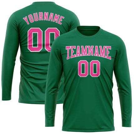 Personalized Salute To Service T-Shirt with Custom Name and Number - Kelly Green, Pink-White, Long Sleeve Performance Apparel