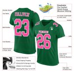 Custom Name Number Personalized Football Jersey in Kelly Green Pink-White Mesh Style Personalized Kelly Green Pink-White