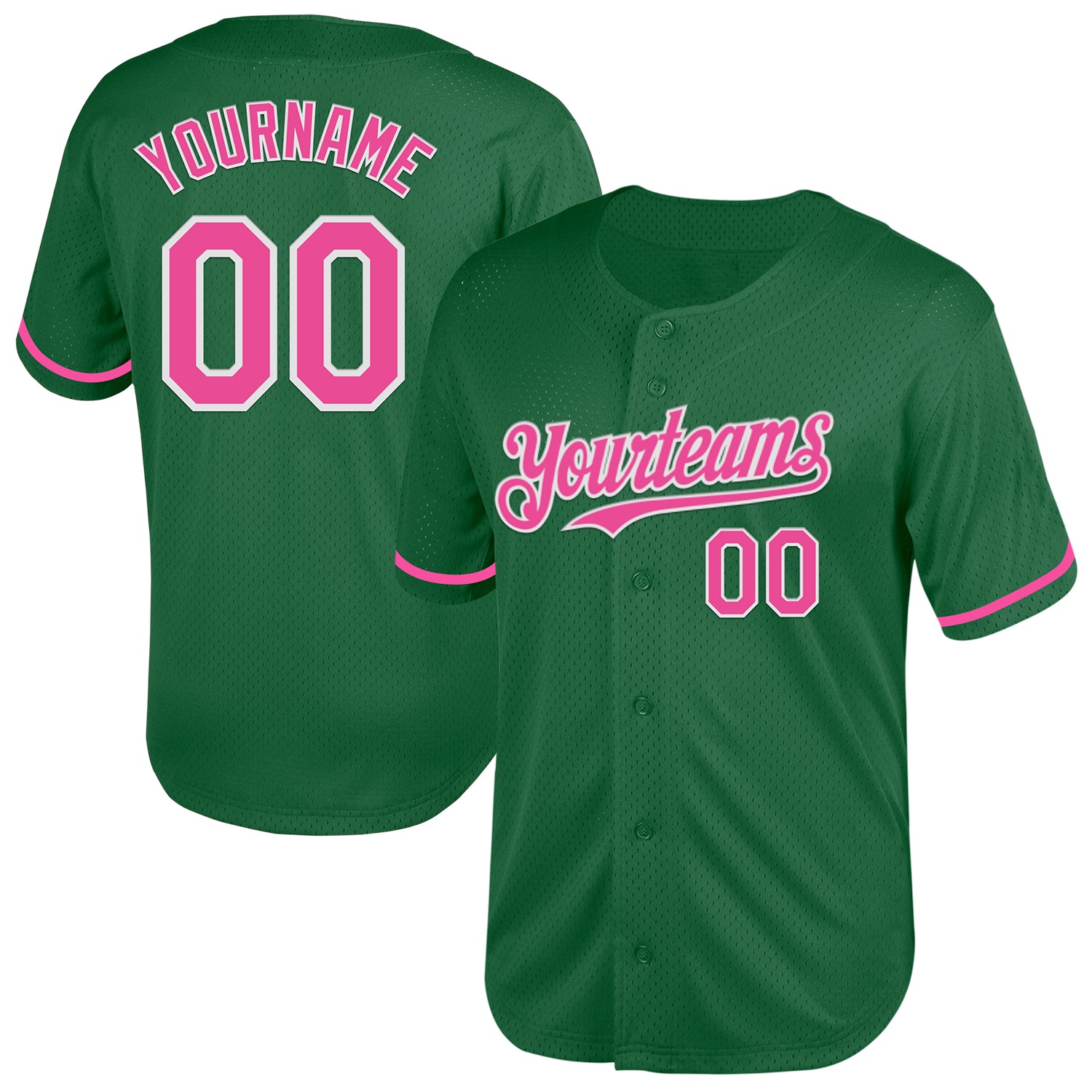 Custom Personalized Baseball Jersey - Kelly Green Pink-White Mesh Authentic Throwback, Team Name & Number Personalized Kelly