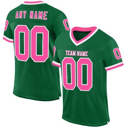 Custom Name and Number Personalized Throwback Football Jersey in Kelly Green with Pink-White Mesh Personalized Kelly Green