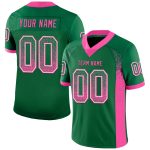 Custom Football Jersey with Personalized Name & Number - Kelly Green Pink-White Mesh Drift Fashion Personalized Kelly Green