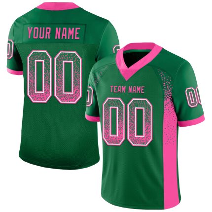 Custom Football Jersey with Personalized Name & Number - Kelly Green Pink-White Mesh Drift Fashion Personalized Kelly Green