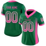 Custom Football Jersey with Personalized Name & Number - Kelly Green Pink-White Mesh Drift Fashion Personalized Kelly Green