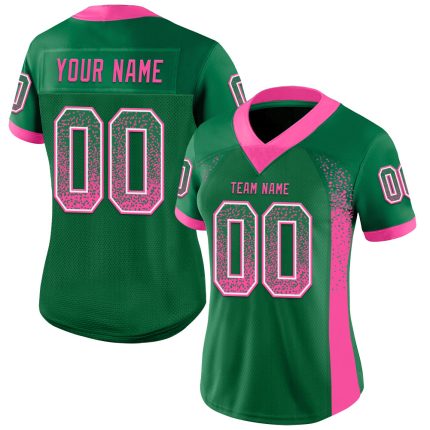 Custom Football Jersey with Personalized Name & Number - Kelly Green Pink-White Mesh Drift Fashion Personalized Kelly Green