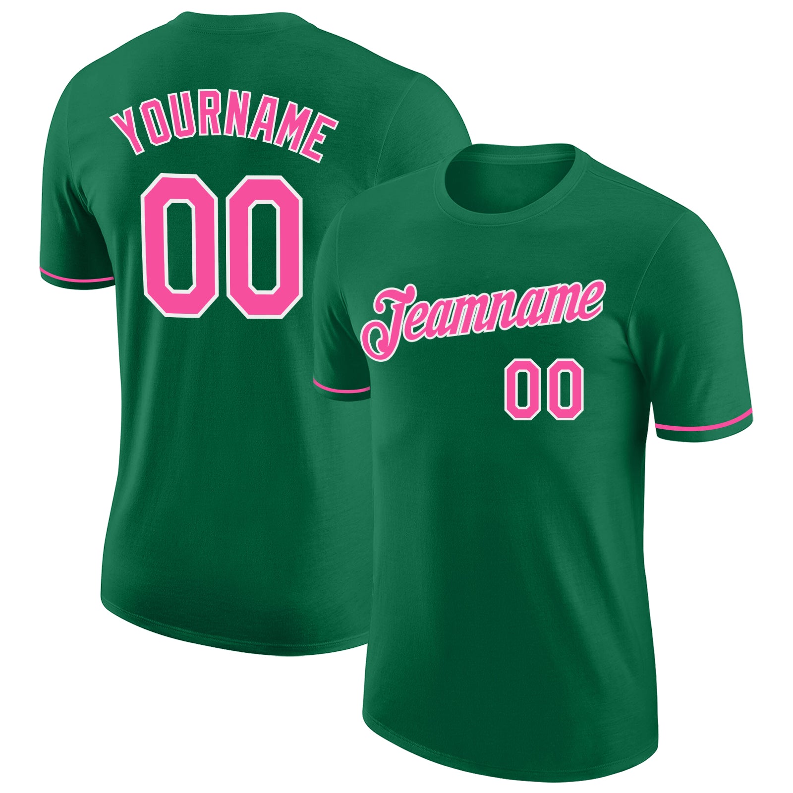 Custom Name and Number Performance T-Shirt in Kelly Green with Pink-White Design - Perfect Team Apparel Personalized Kelly