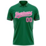 Custom Name and Number Personalized Golf Polo Shirt - Kelly Green Pink-White Performance Vapor Personalized Kelly Green Pink-White