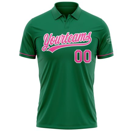 Custom Name and Number Personalized Golf Polo Shirt - Kelly Green Pink-White Performance Vapor Personalized Kelly Green Pink-White