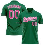 Custom Name and Number Personalized Golf Polo Shirt - Kelly Green Pink-White Performance Vapor Personalized Kelly Green Pink-White