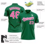 Custom Name and Number Personalized Golf Polo Shirt - Kelly Green Pink-White Performance Vapor Personalized Kelly Green Pink-White
