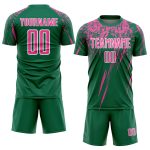 Custom Name and Number Soccer Jersey - Personalized Kelly Green Pink-White Sublimation Uniform Personalized Kelly Green Pink-White