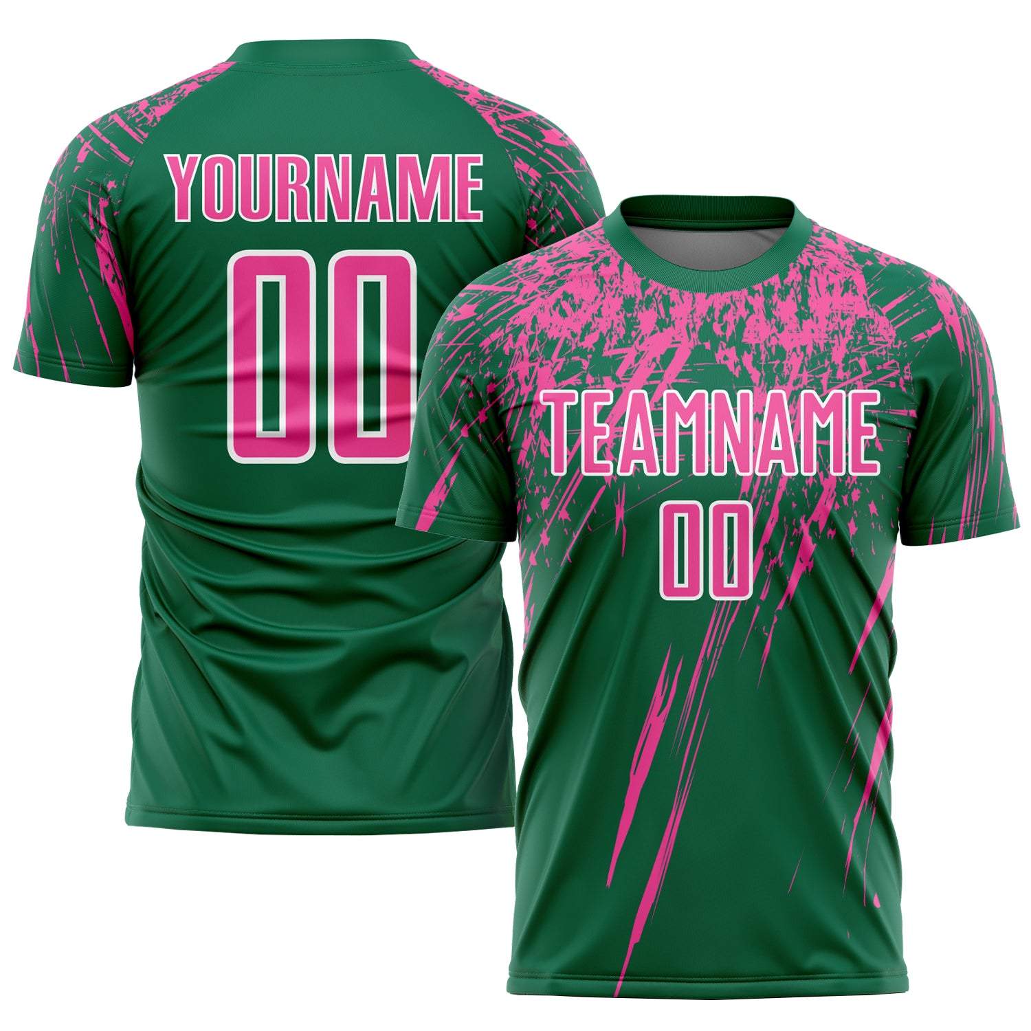 Custom Name and Number Soccer Jersey - Personalized Kelly Green Pink-White Sublimation Uniform Personalized Kelly Green Pink-White