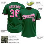 Personalized Kelly Green Unisex Softball Jersey - Pink and White Two-Button Design Personalized Kelly Green Pink-White Two-Button