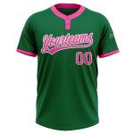 Custom Name and Number Unisex Softball Jersey - Personalized Kelly Green Pink-White Two-Button Design Personalized Kelly