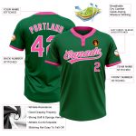 Custom Name and Number Unisex Softball Jersey - Personalized Kelly Green Pink-White Two-Button Design Personalized Kelly