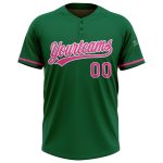 Personalized Kelly Green Unisex Softball Jersey - Pink and White Two-Button Design Personalized Kelly Green Pink-White Two-Button