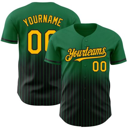 Custom Name and Number Authentic Fade Baseball Jersey - Personalized Kelly Green Pinstripe Gold-Black Team Gear Personalized