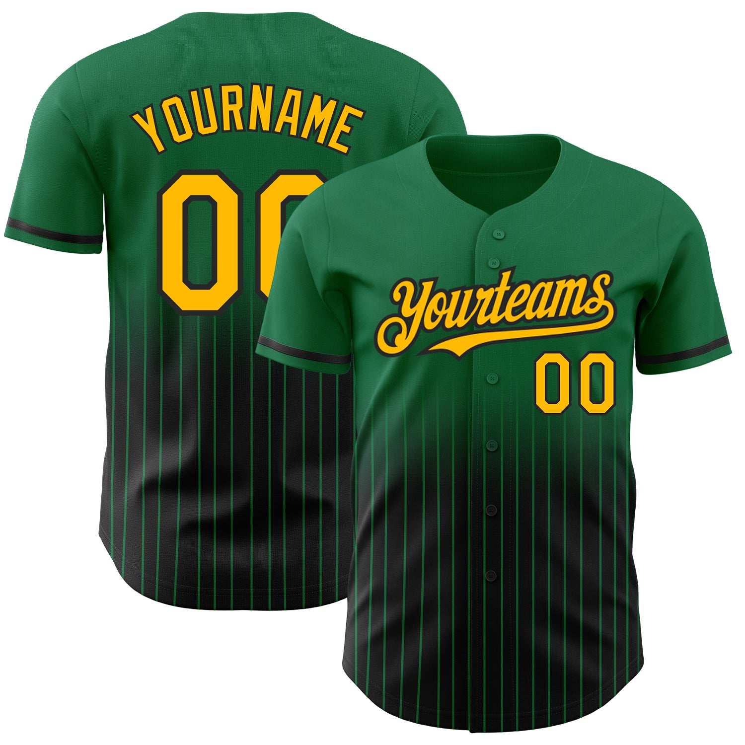 Custom Name and Number Authentic Fade Baseball Jersey - Personalized Kelly Green Pinstripe Gold-Black Team Gear Personalized