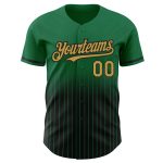 Custom Name and Number Authentic Fade Fashion Baseball Jersey - Kelly Green Pinstripe Old Gold-Black Personalized Kelly Green