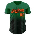 Personalized Custom Team Name & Number Baseball Jersey - Kelly Green Pinstripe Orange-Black Authentic Fade Personalized Kelly