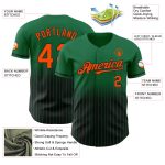 Personalized Custom Team Name & Number Baseball Jersey - Kelly Green Pinstripe Orange-Black Authentic Fade Personalized Kelly