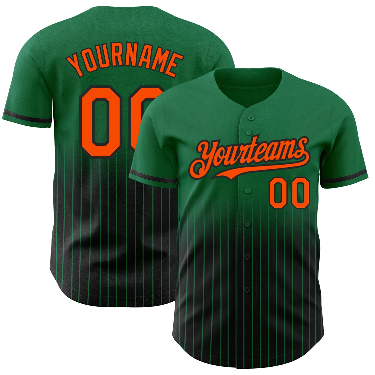Personalized Custom Team Name & Number Baseball Jersey - Kelly Green Pinstripe Orange-Black Authentic Fade Personalized Kelly