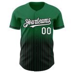 Custom Name and Number Authentic Fade Baseball Jersey in Kelly Green Pinstripe - White and Black Team Apparel Personalized