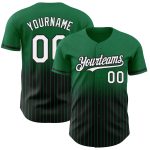 Custom Name and Number Authentic Fade Baseball Jersey in Kelly Green Pinstripe - White and Black Team Apparel Personalized