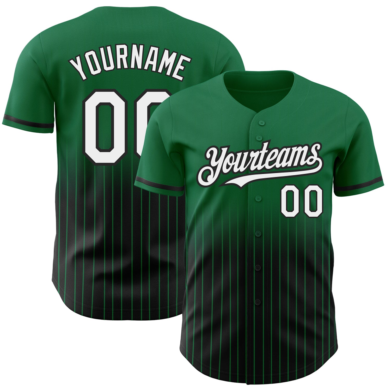 Custom Name and Number Authentic Fade Baseball Jersey in Kelly Green Pinstripe - White and Black Team Apparel Personalized