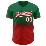 Custom Name and Number Authentic Fade Fashion Baseball Jersey, Kelly Green Pinstripe White-Red, Personalized Team Gear Personalized