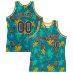 Custom Hawaii Palm Trees Pineapples Basketball Jersey with Personalized Name and Number - Kelly Green Purple-Gold 3D Pattern
