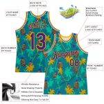 Custom Hawaii Palm Trees Pineapples Basketball Jersey with Personalized Name and Number - Kelly Green Purple-Gold 3D Pattern