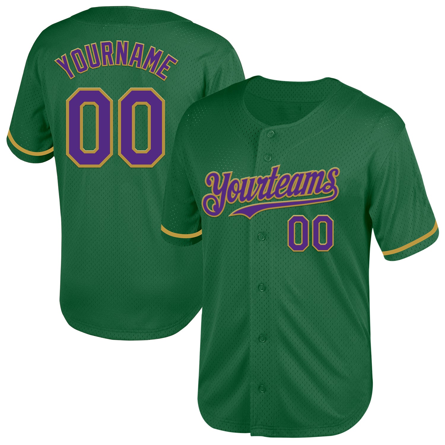 Custom Name Number Authentic Throwback Baseball Jersey - Personalized Kelly Green Purple Old Gold Mesh Team Jersey Personalized