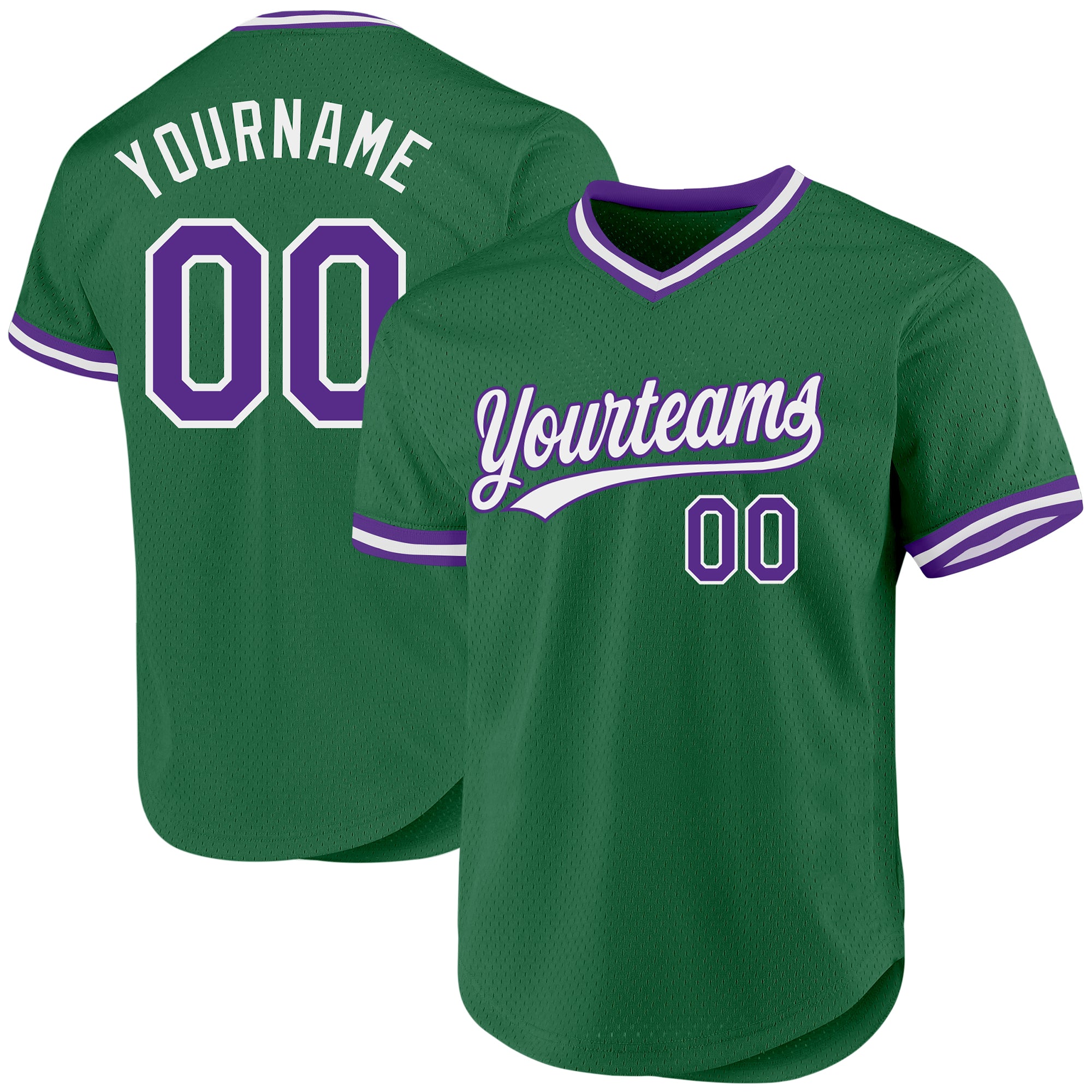 Custom Name and Number Throwback Baseball Jersey in Kelly Green and Purple-White - Authentic Team Design Personalized Kelly