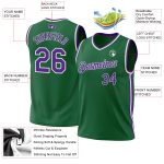 Personalized Kelly Green Basketball Jersey - Purple-White Authentic Throwback Style Personalized Kelly Green Purple-White