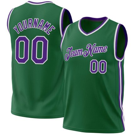 Personalized Kelly Green Basketball Jersey - Purple-White Authentic Throwback Style Personalized Kelly Green Purple-White