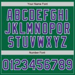 Custom Team Name Number Bomber Varsity Jacket Kelly Green Purple White Full-Snap Two-Tone Personalized Kelly Green Purple-White