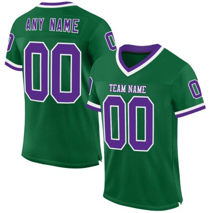 Custom Name & Number Throwback Football Jersey - Personalized Kelly Green Purple-White Mesh Personalized Kelly Green Purple-White