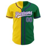 Custom Name Number Authentic Split Baseball Jersey Kelly Green Purple Yellow Personalized Kelly Green Purple-Yellow Authentic