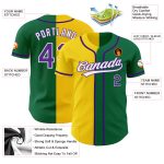 Custom Name Number Authentic Split Baseball Jersey Kelly Green Purple Yellow Personalized Kelly Green Purple-Yellow Authentic