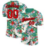 Custom Name and Number Animal Crane Performance T-Shirt in Kelly Green and Red-Black 3D Pattern Design Personalized Kelly