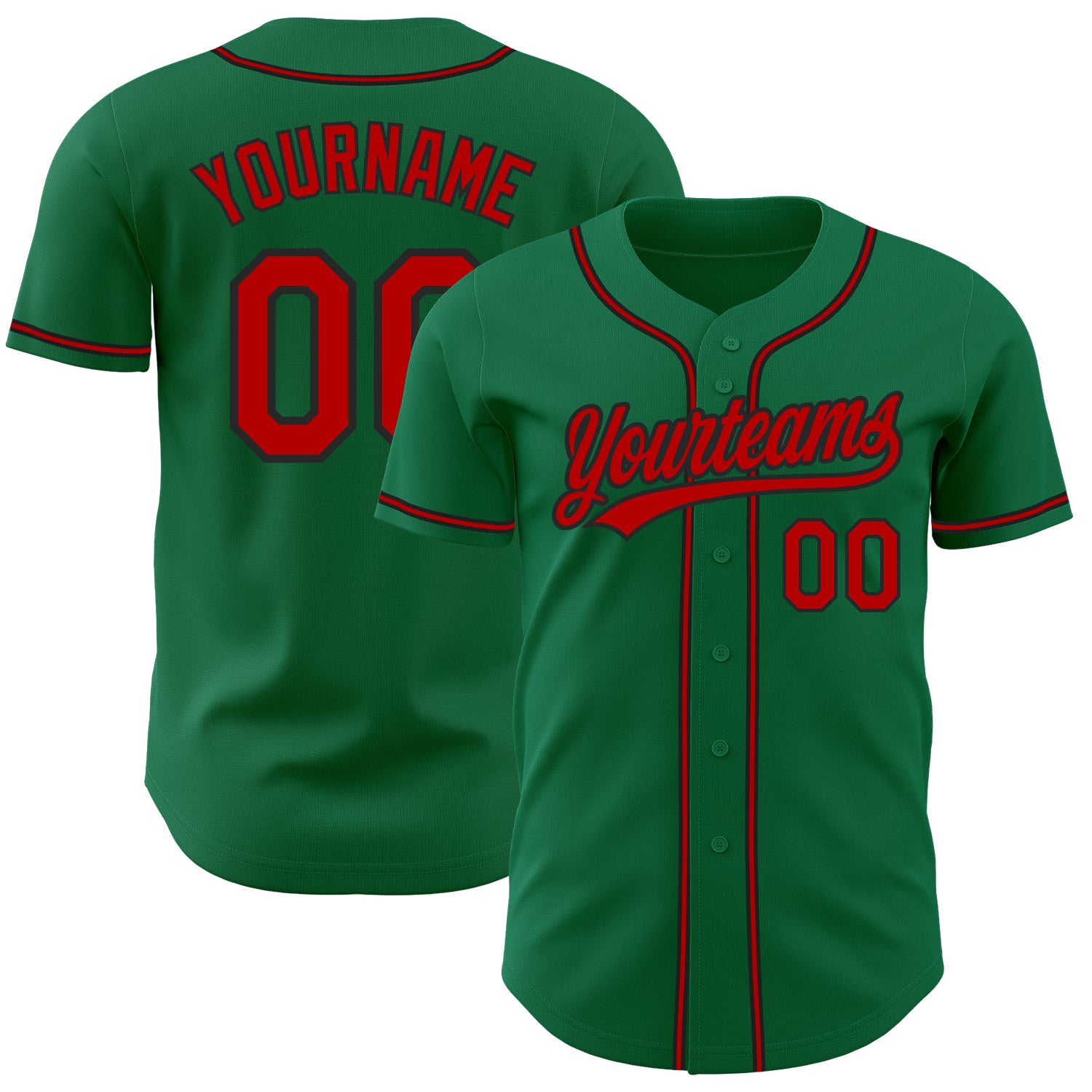 Personalized Authentic Baseball Jersey in Kelly Green, Red and Black Colors Personalized Kelly Green Red-Black Authentic