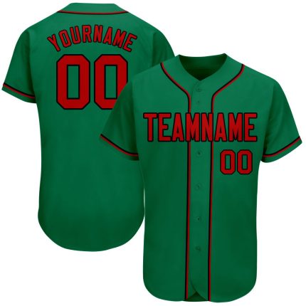 Custom Authentic Baseball Jersey - Personalized Kelly Green Red-Black with Team Name & Number Personalized Kelly Green Red-Black