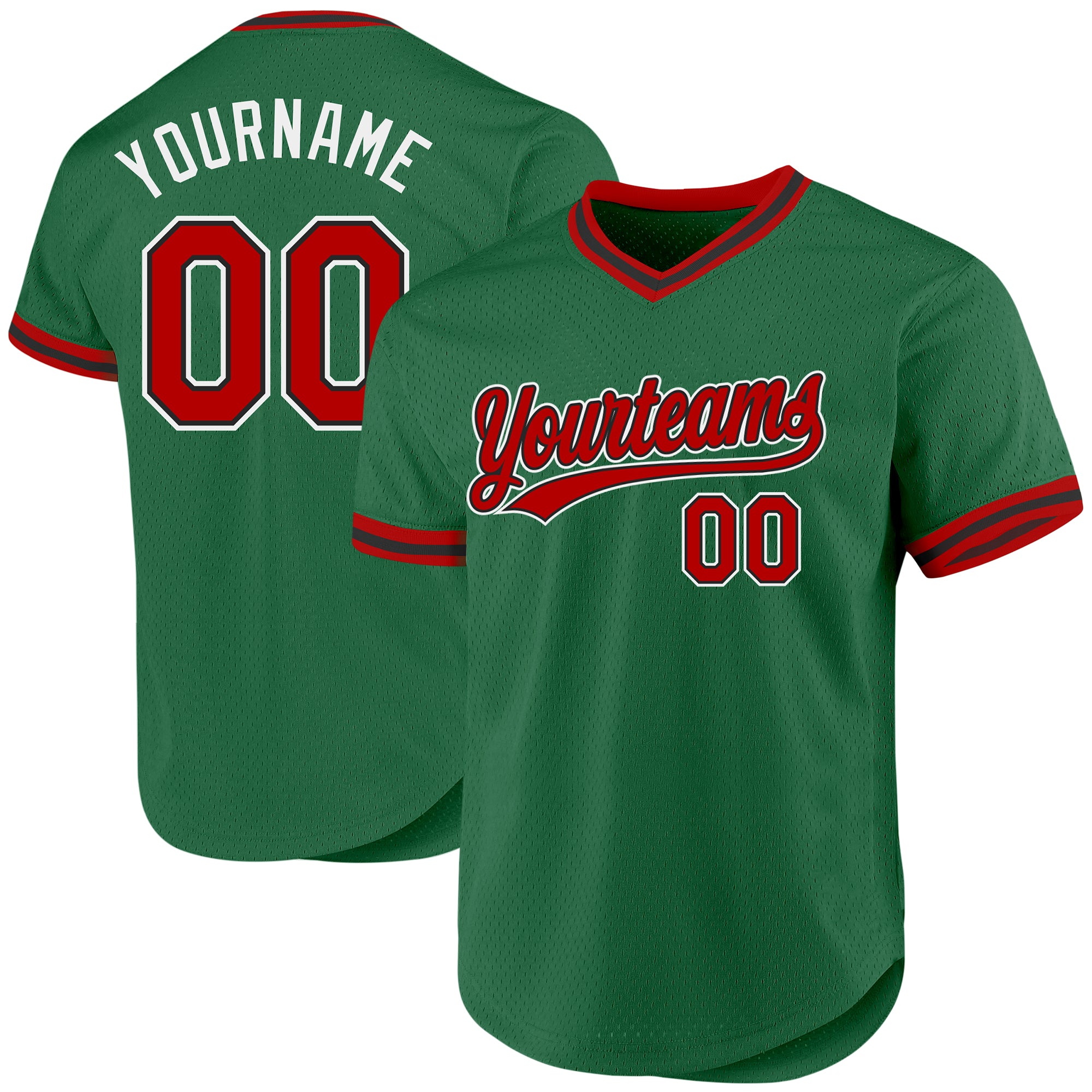 Custom Name Number Authentic Throwback Baseball Jersey in Kelly Green Red-Black - Personalized Team Apparel Personalized