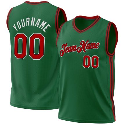 Personalized Authentic Basketball Jersey in Kelly Green with Red-Black Design Personalized Kelly Green Red-Black Authentic