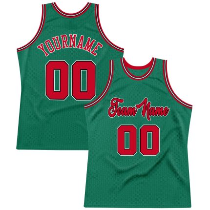 Custom Name & Number Authentic Throwback Basketball Jersey - Personalized Kelly Green Red-Black Team Jersey Personalized