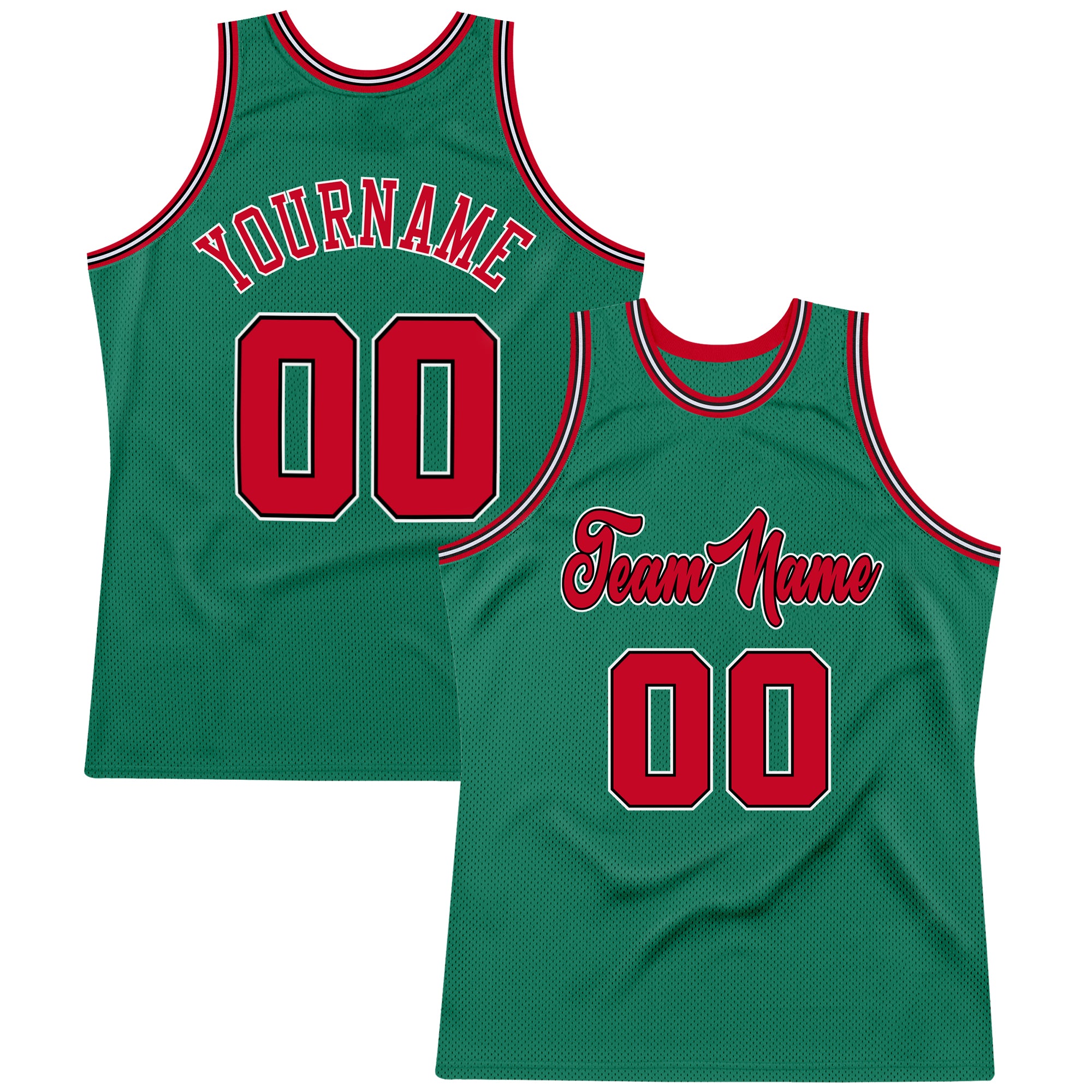 Custom Name & Number Authentic Throwback Basketball Jersey - Personalized Kelly Green Red-Black Team Jersey Personalized