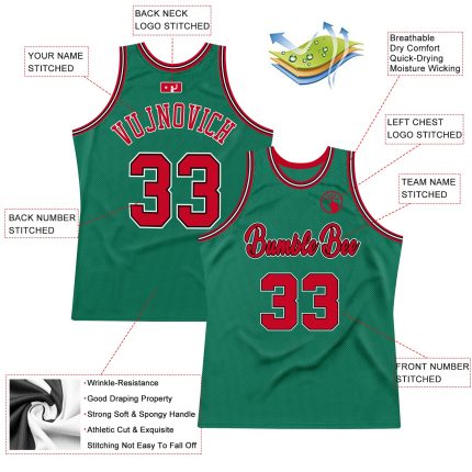 Custom Name & Number Authentic Throwback Basketball Jersey - Personalized Kelly Green Red-Black Team Jersey Personalized