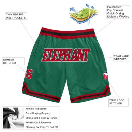 Custom Name and Number Authentic Throwback Basketball Shorts in Kelly Green and Red-Black Personalized Kelly Green Red-Black