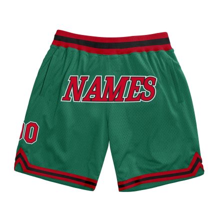 Custom Name and Number Authentic Throwback Basketball Shorts in Kelly Green and Red-Black Personalized Kelly Green Red-Black