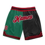 Custom Team Basketball Shorts Personalized with Name and Number, Kelly Green Red-Black Authentic Throwback Style Personalized